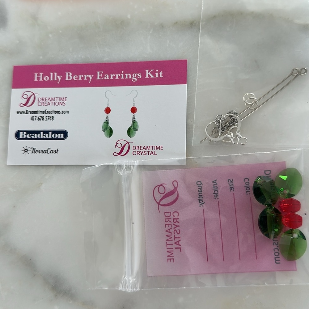 Holiday “holly berry” earring kit (one pair)